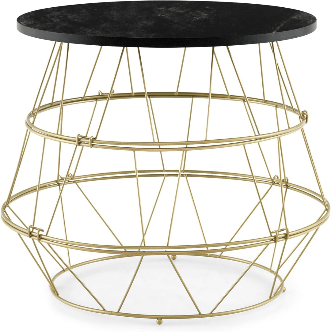 Giantex Round Coffee Table, Faux Marble Side End Table with Gold Metal Frame &amp; Removeable Top