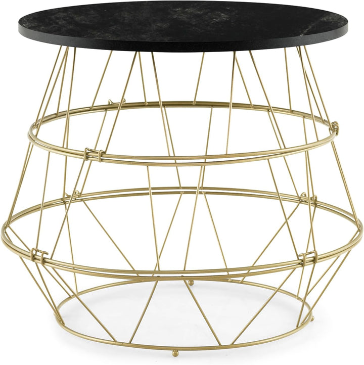 Giantex Round Coffee Table, Faux Marble Side End Table with Gold Metal Frame &amp; Removeable Top