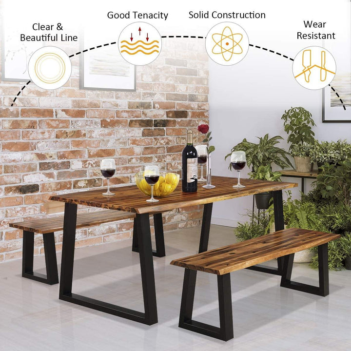 3PCS Wooden Dining Set Bench Chair Rustic Indoor &amp;Outdoor Furniture - Giantexus