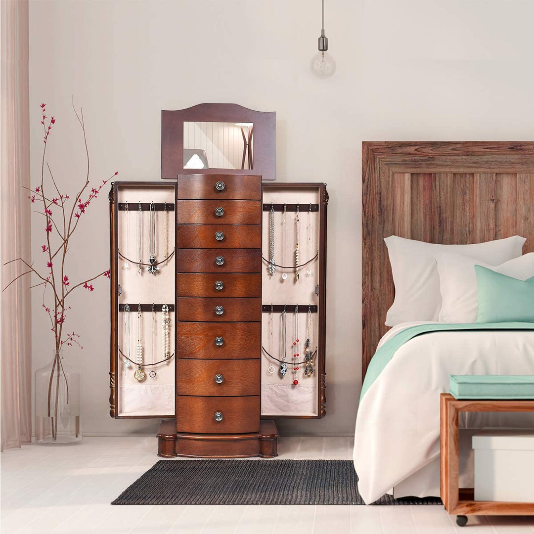 Large Jewelry Armoire Cabinet with 8 Drawers &amp; 2 Swing Doors - Giantex