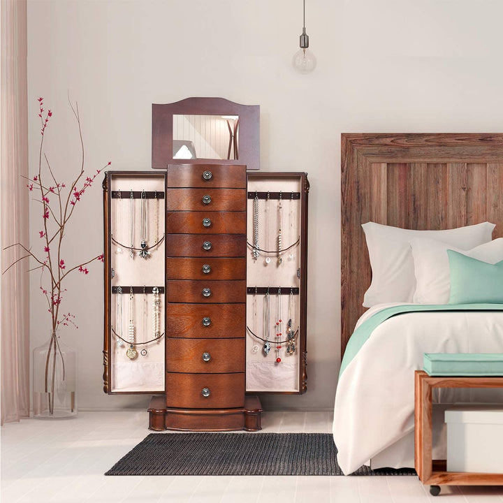 Large Jewelry Armoire Cabinet with 8 Drawers &amp; 2 Swing Doors - Giantex