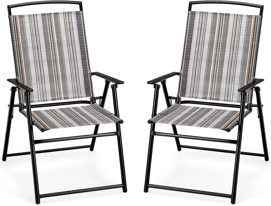 Giantex Patio Chairs Set of 2/4, Outdoor Folding Chairs with Armrests, Metal Frame