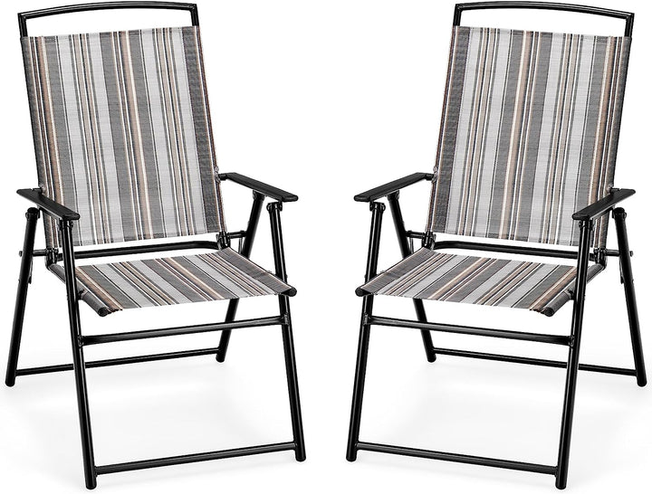 Giantex Patio Chairs Set of 2/4, Outdoor Folding Chairs with Armrests, Metal Frame