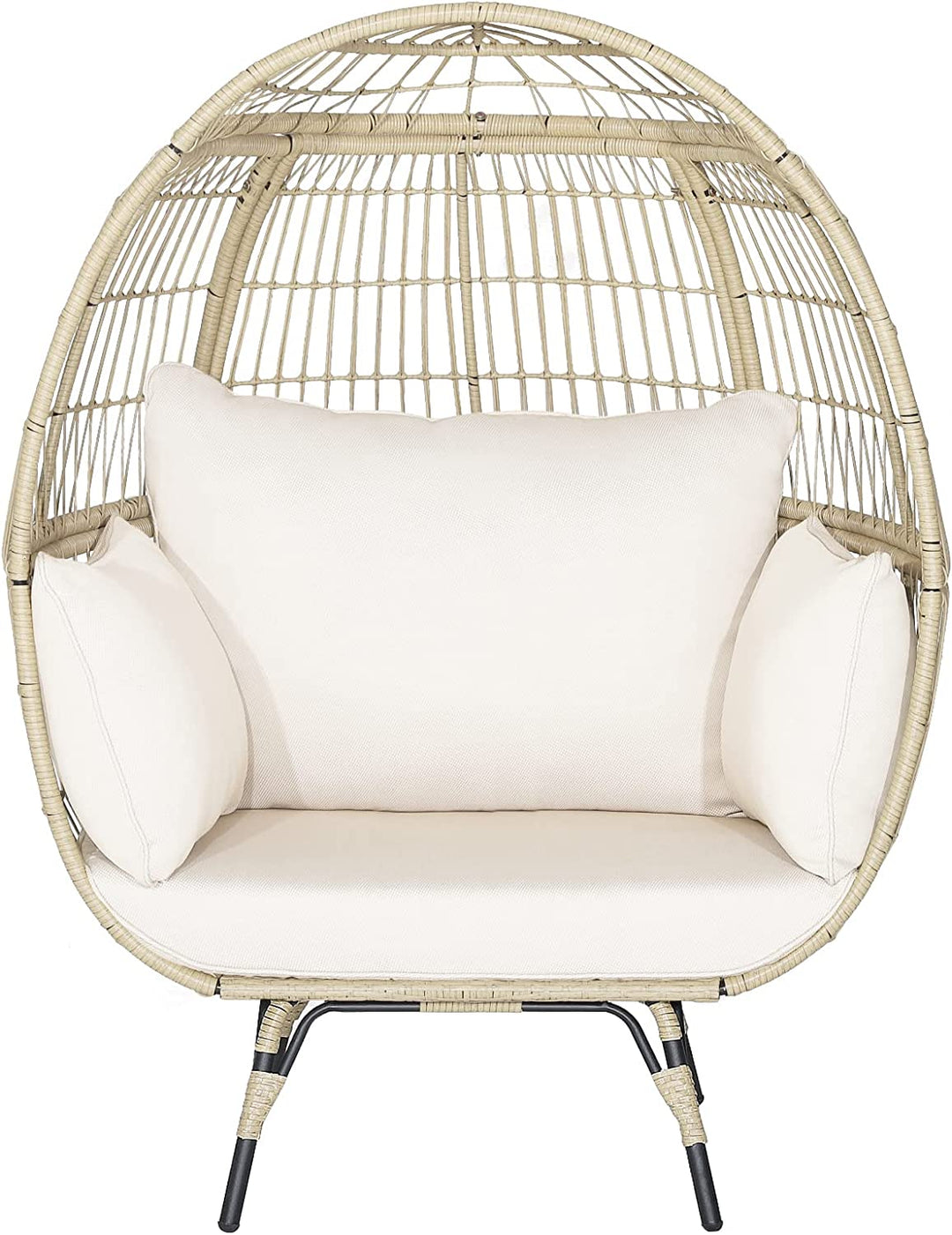 Giantex PE Rattan Egg Chair - Oversized Hammock Chair with Thick Cushions &amp; Sturdy Metal Frame