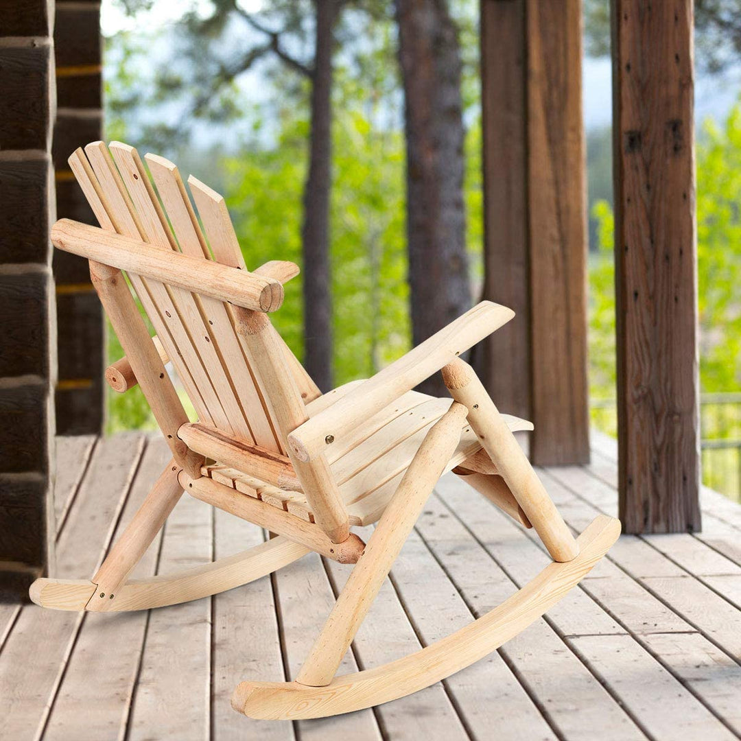 Log Rocking Chair Wood Porch &amp; Patio Rocker for Deck Balcony