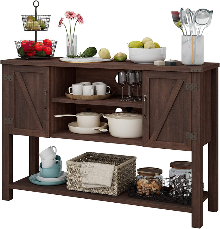 Giantex Buffet Sideboard, Farmhouse Wood Cupboard w/ 2 Storage Cabinets &amp; 2-Tier Open Shelf