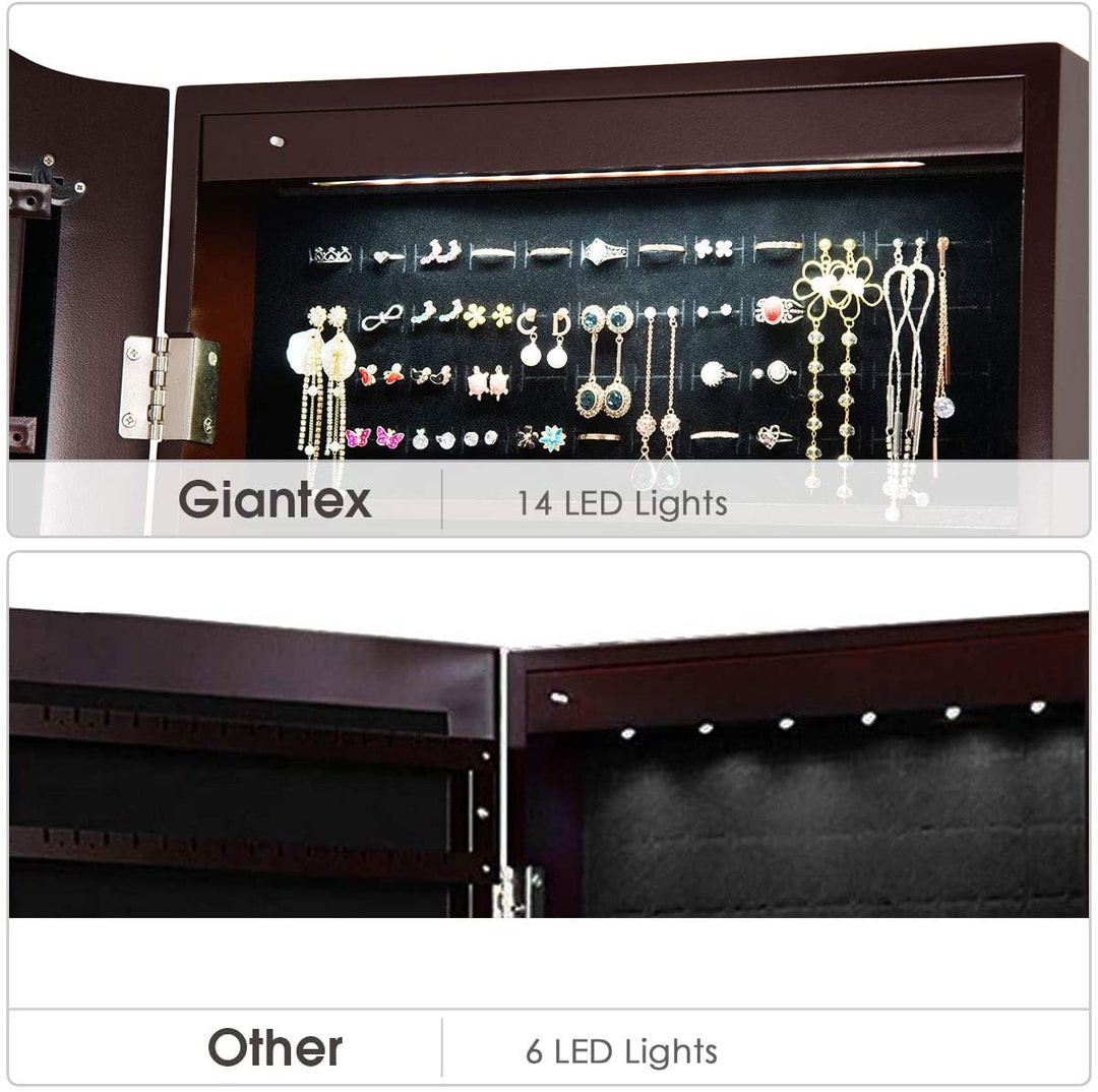 Giantex | 14 LEDs LEDs Jewelry Armoire Cabinet with Full-length Mirror