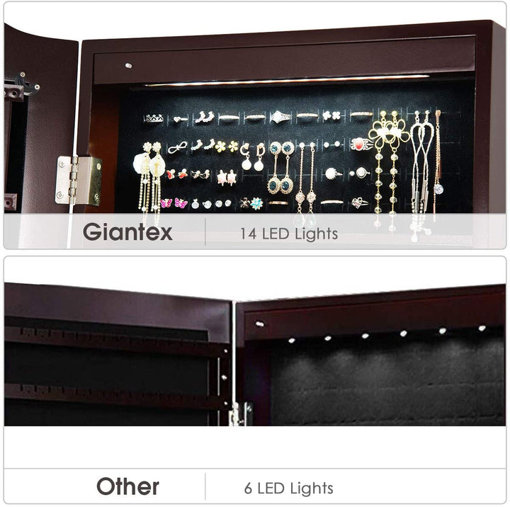 Giantex | 14 LEDs LEDs Jewelry Armoire Cabinet with Full-length Mirror