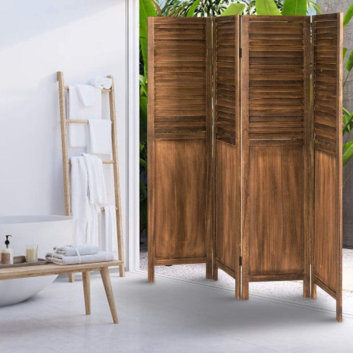 4 Panel 6 ft Wooden Room Divider, Portable Partition Screen - Giantexus