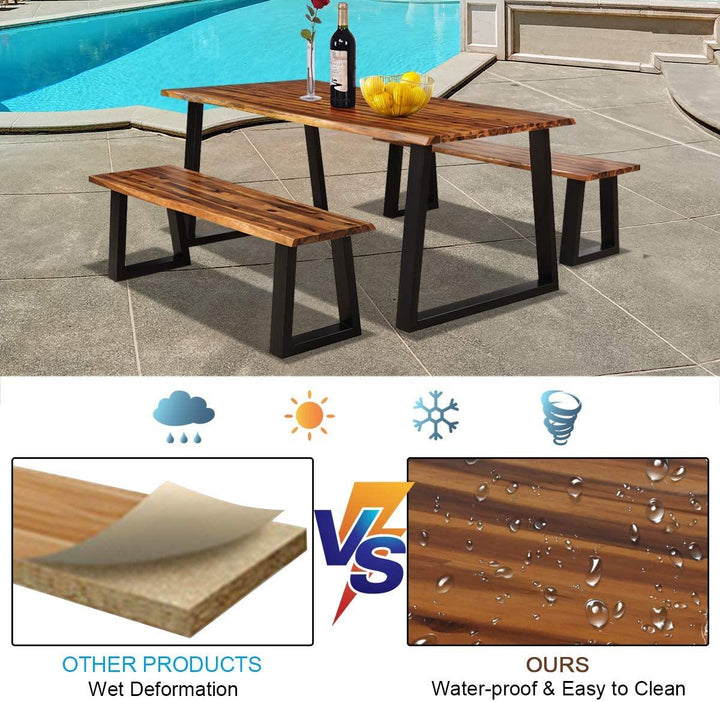 3PCS Wooden Dining Set Bench Chair Rustic Indoor &amp;Outdoor Furniture - Giantexus
