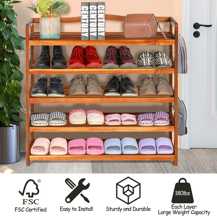 5-Tier Wood Shoe Rack Entryway Shoe Shelf Storage Organizer - Giantex