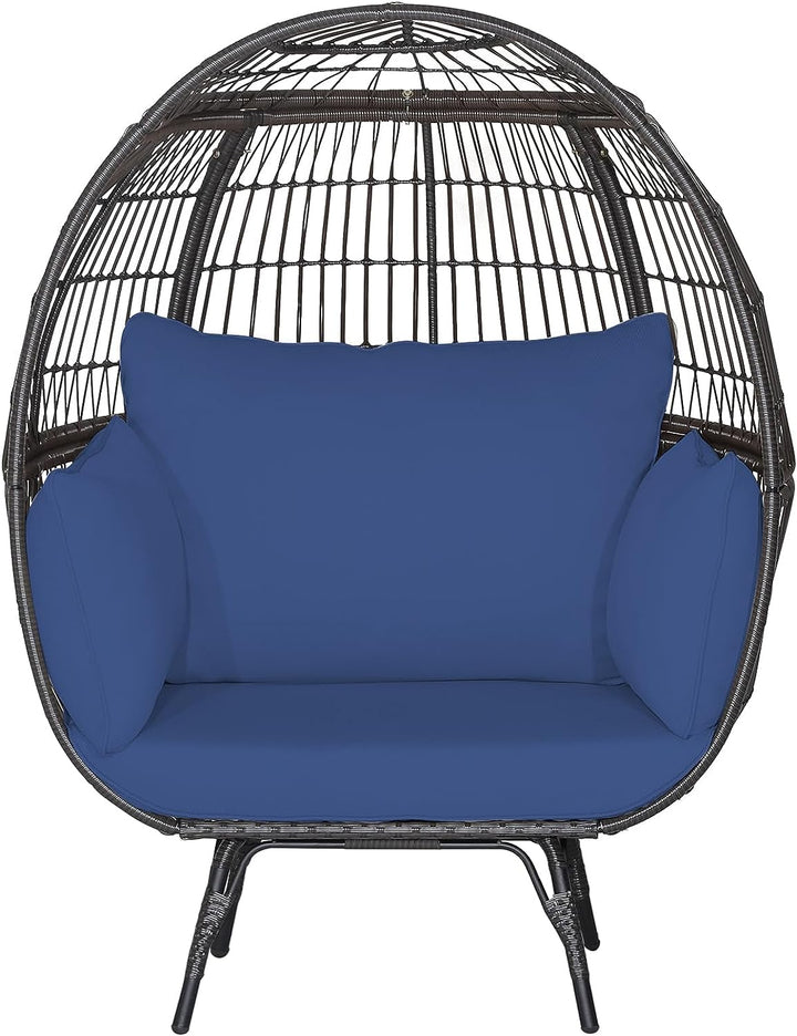 Giantex PE Rattan Egg Chair - Oversized Hammock Chair with Thick Cushions &amp; Sturdy Metal Frame
