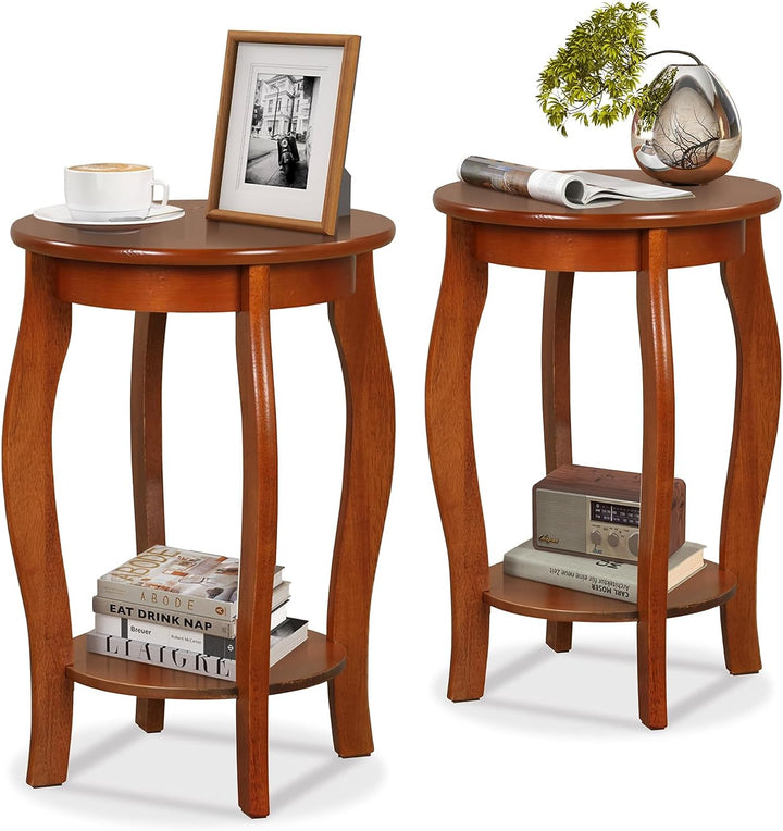 Giantex 2-Tier End Table, Narrow Tiered Telephone Table with Storage Shelf, Solid Wood Legs