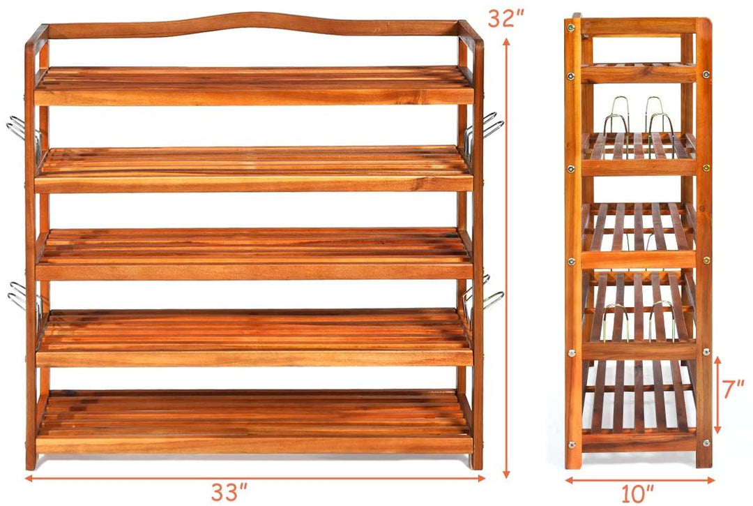 5-Tier Wood Shoe Rack Entryway Shoe Shelf Storage Organizer - Giantex