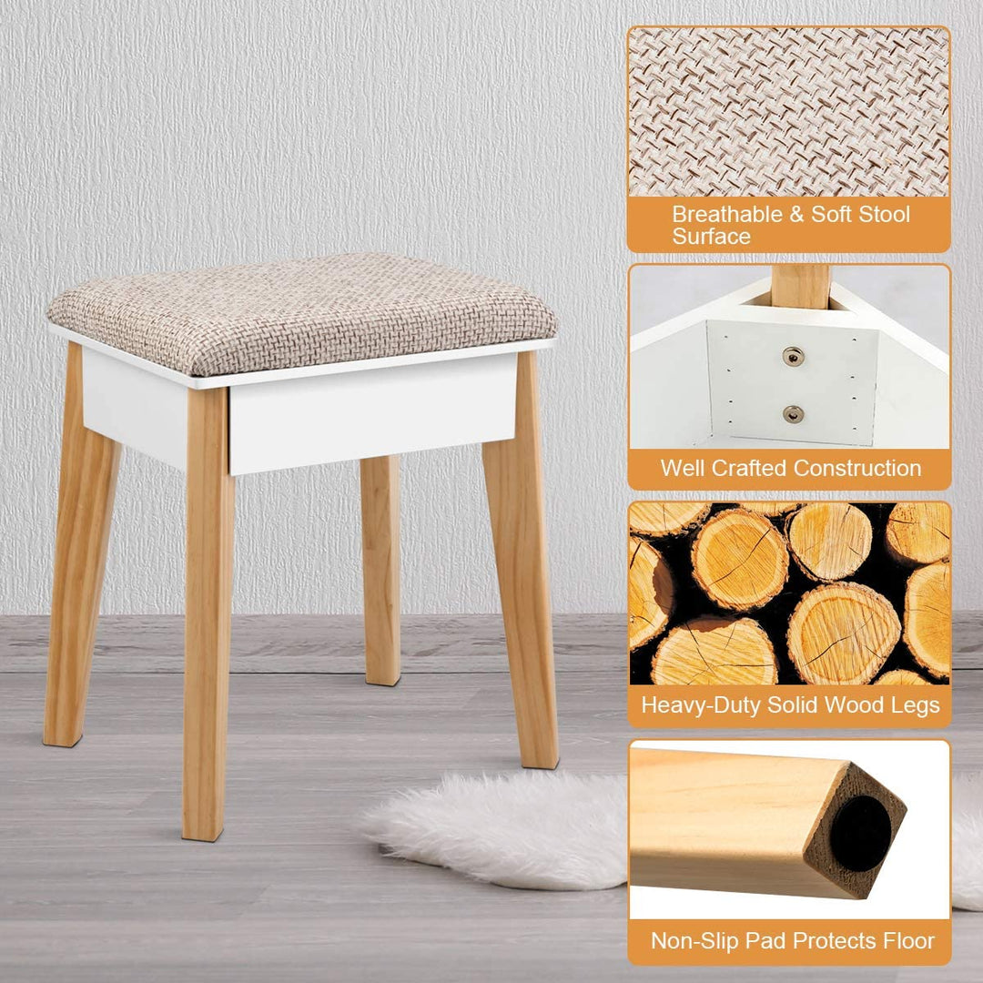 CHARMAID Vanity Set with 2-Tier Tabletop &amp; 3 Drawers, 25inch Dressing Table with Large Mirror and Cushioned Stool - Giantexus