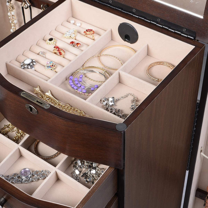 Large Jewelry Armoire Cabinet with 8 Drawers &amp; 2 Swing Doors - Giantex