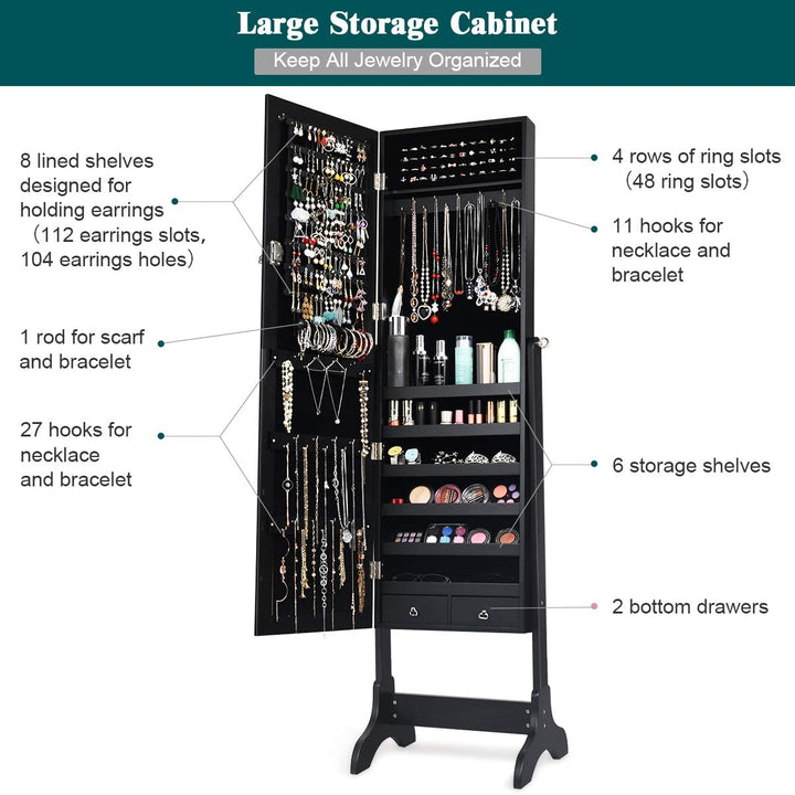 Lockable Standing Jewelry Armoire with Full Length Mirror - Giantex