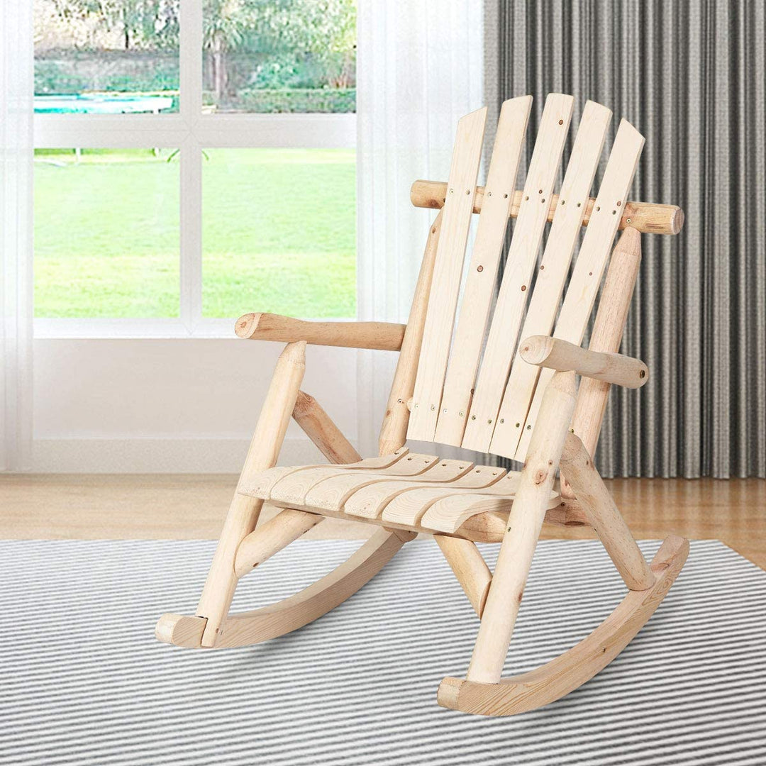 Log Rocking Chair Wood Porch &amp; Patio Rocker for Deck Balcony