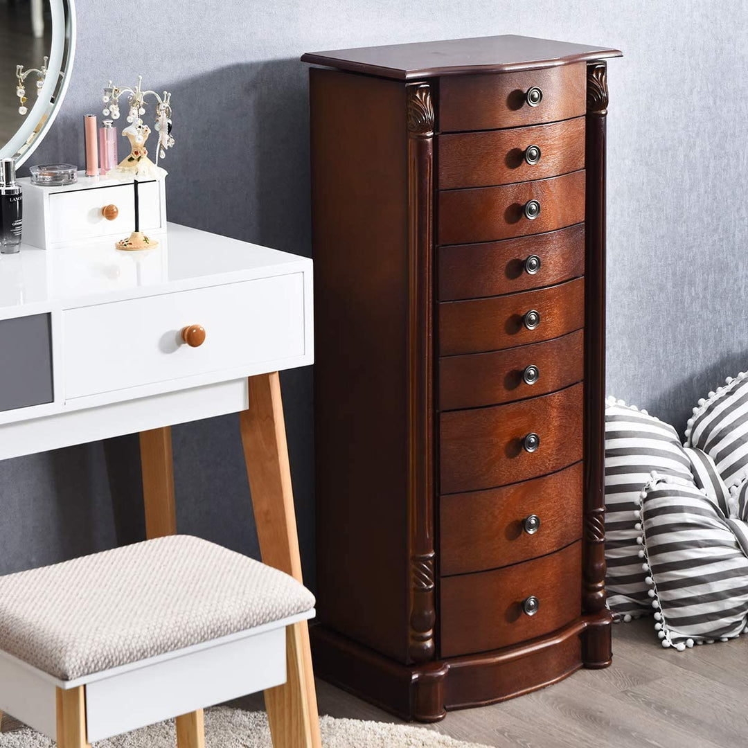 Large Jewelry Armoire Cabinet with 8 Drawers &amp; 2 Swing Doors - Giantex