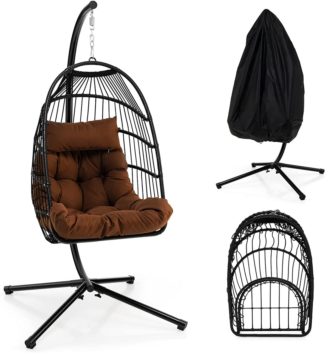 Giantex Egg Chair with Stand, Hanging Basket Chair Hammock Chair w/ Steel Stand Pillow Seat Cushion Rattan Basket &amp; Dust Cover