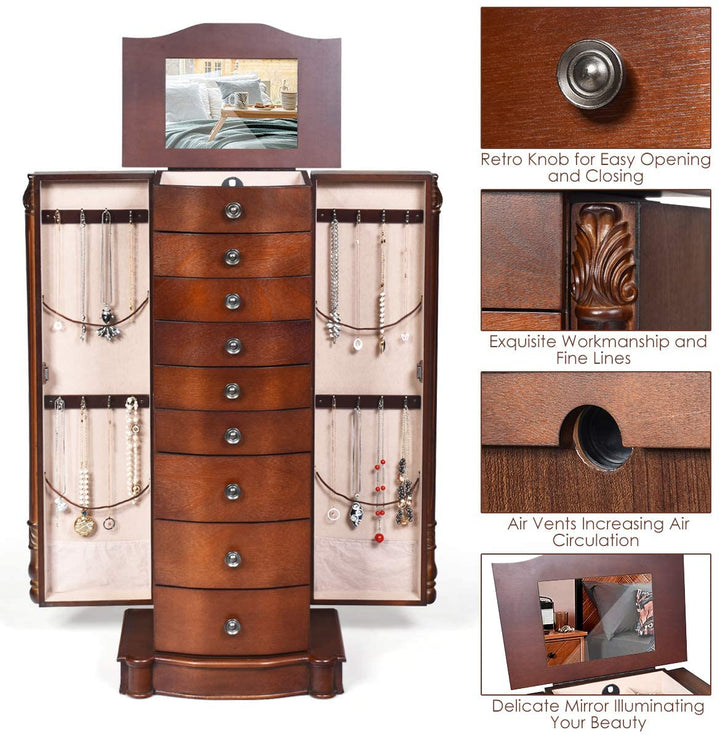 Large Jewelry Armoire Cabinet with 8 Drawers &amp; 2 Swing Doors - Giantex