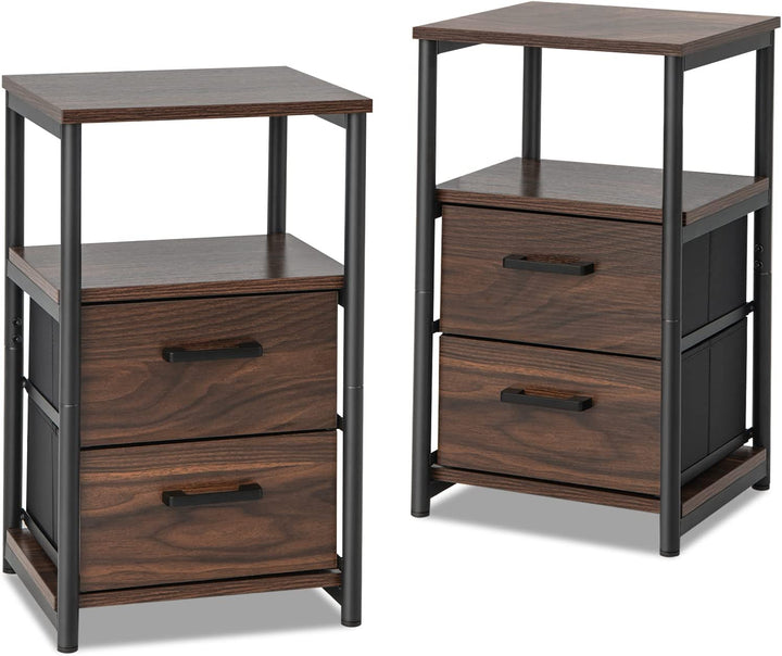Giantex Nightstand, Bedside Table with 2 Fabric Drawers &amp; Open Wood Shelf Storage