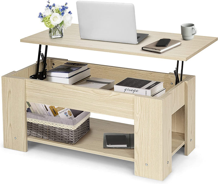 Giantex Lift Top Coffee Table, Modern Cocktail Table w/Hidden Compartment &amp; Open Storage Shelf