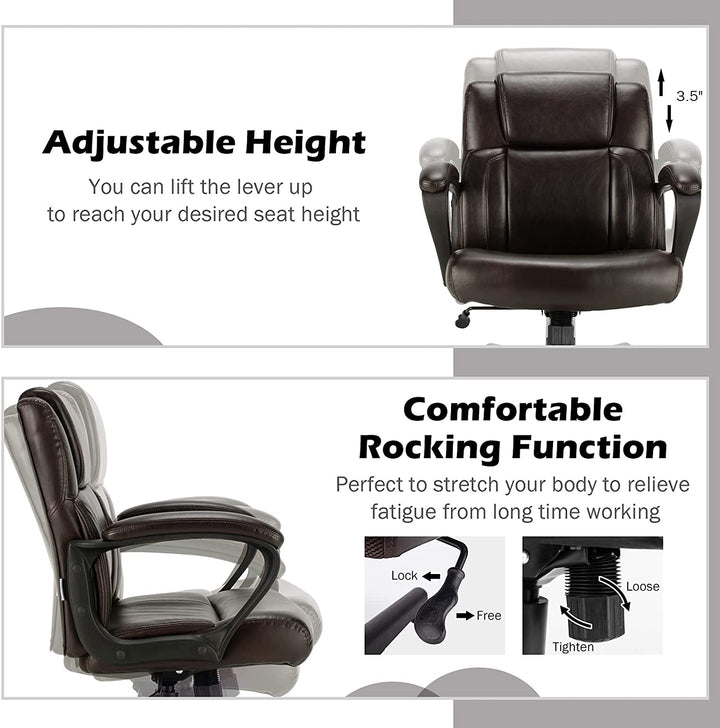 Giantex Office Chair,w/ Padded Armrests, Height Adjustable Swivel Task Chair (Dark Brown)