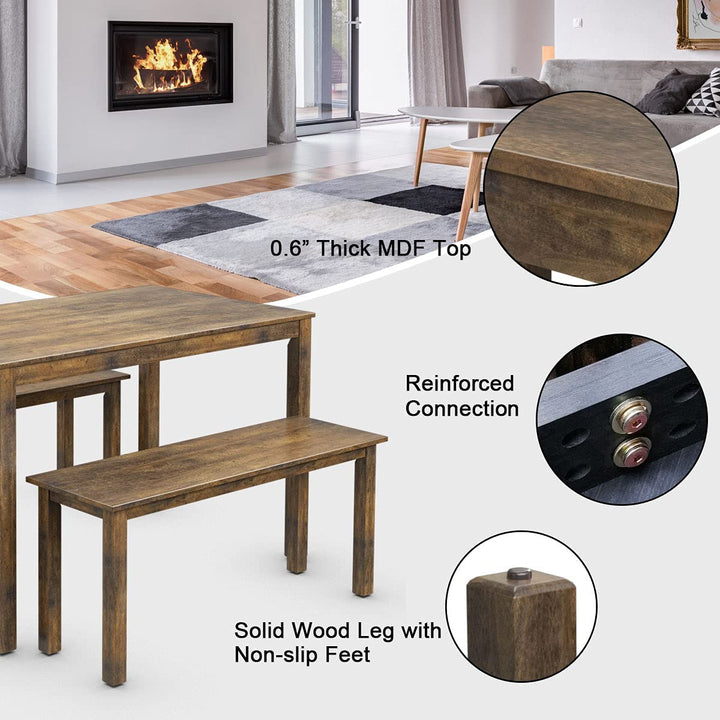 Wooden 3 Pcs Kitchen Dining Room Furniture for 4, Modern Studio Collection Table Set with 2 Benches, Dinette Set