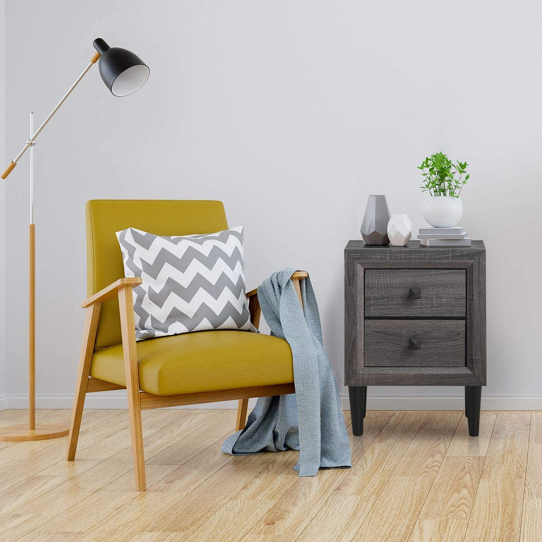 Nightstand Wooden W/Two Storage Drawers and Handles