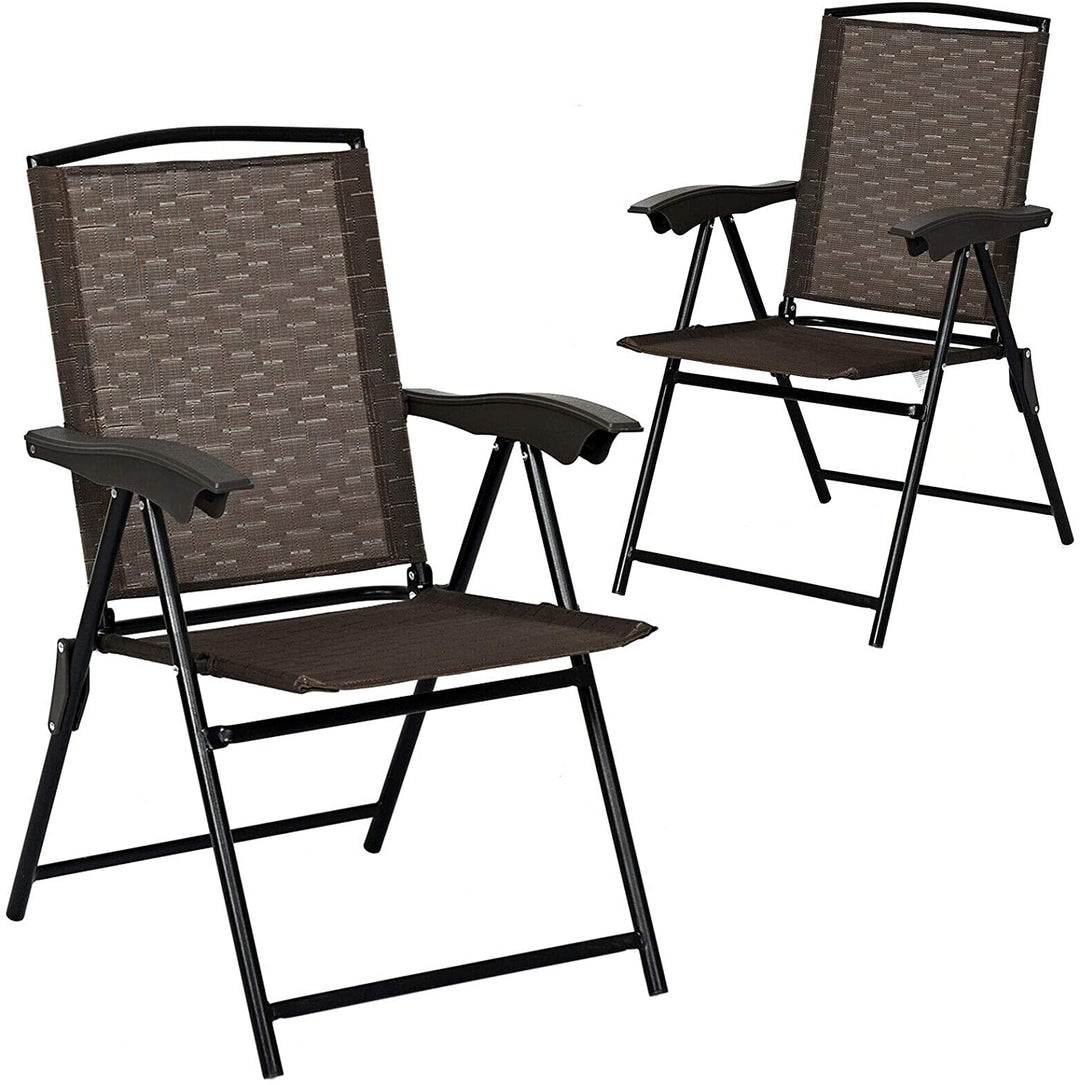 Giantex 2 Pack Patio Dining Chairs, Adjustable Sling Back Chairs with Armrest, Folding Patio Chairs