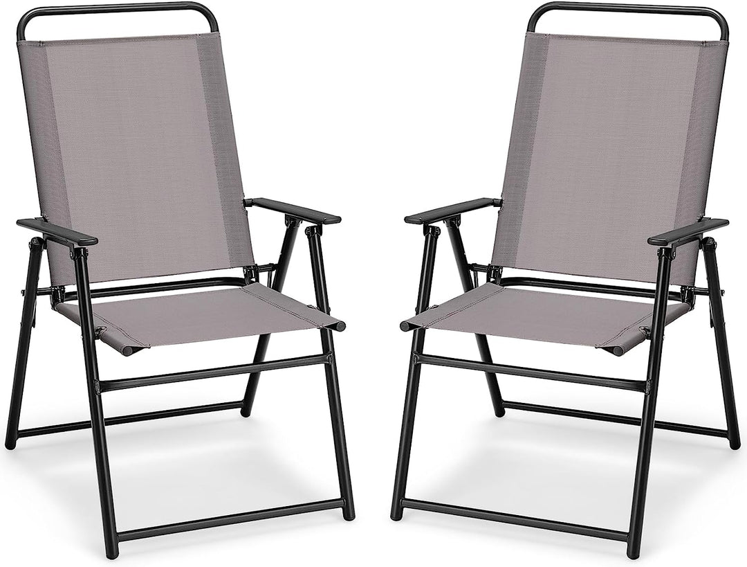Giantex Patio Chairs Set of 2/4, Outdoor Folding Chairs with Armrests, Metal Frame