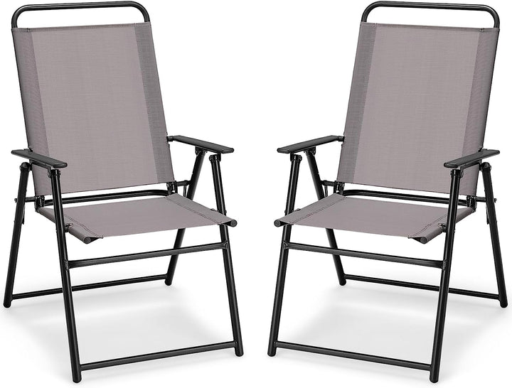 Giantex Patio Chairs Set of 2/4, Outdoor Folding Chairs with Armrests, Metal Frame