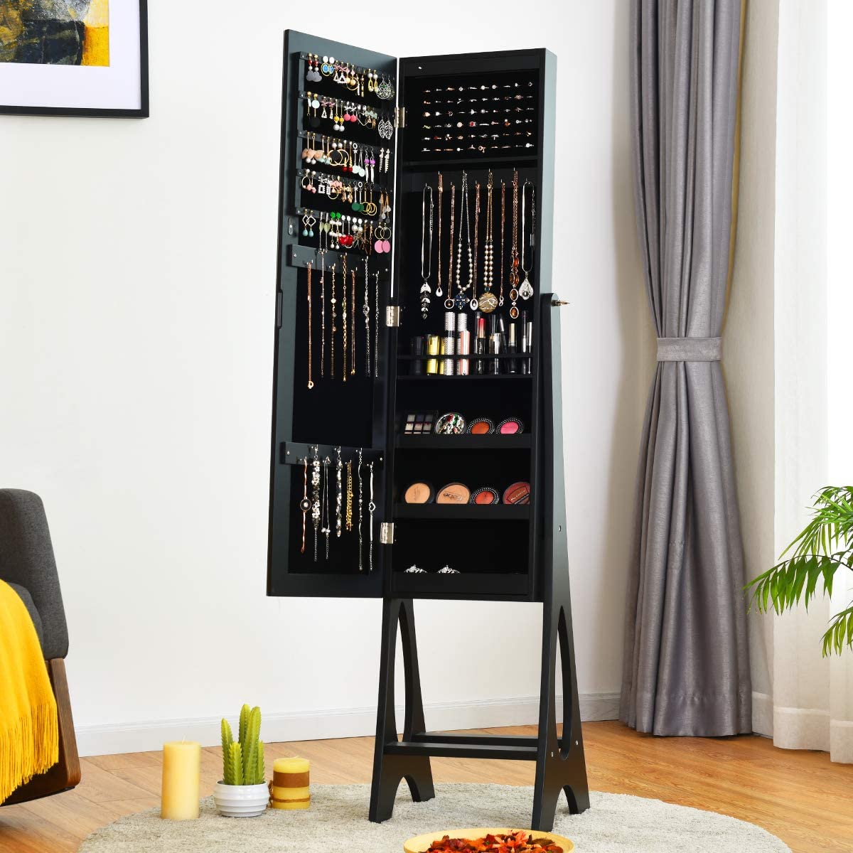 12 LEDs Jewelry Armoire Cabinet with Full-length Mirror - Giantex