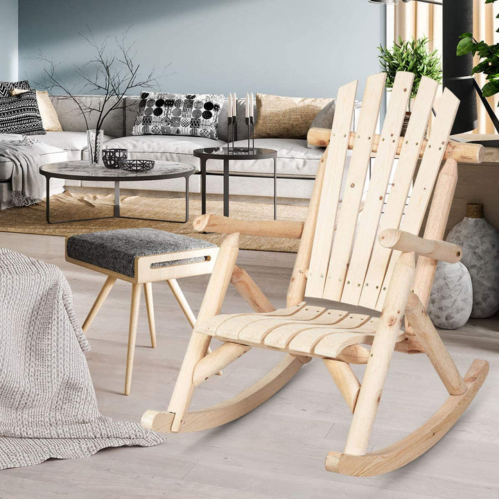 Log Rocking Chair Wood Porch &amp; Patio Rocker for Deck Balcony