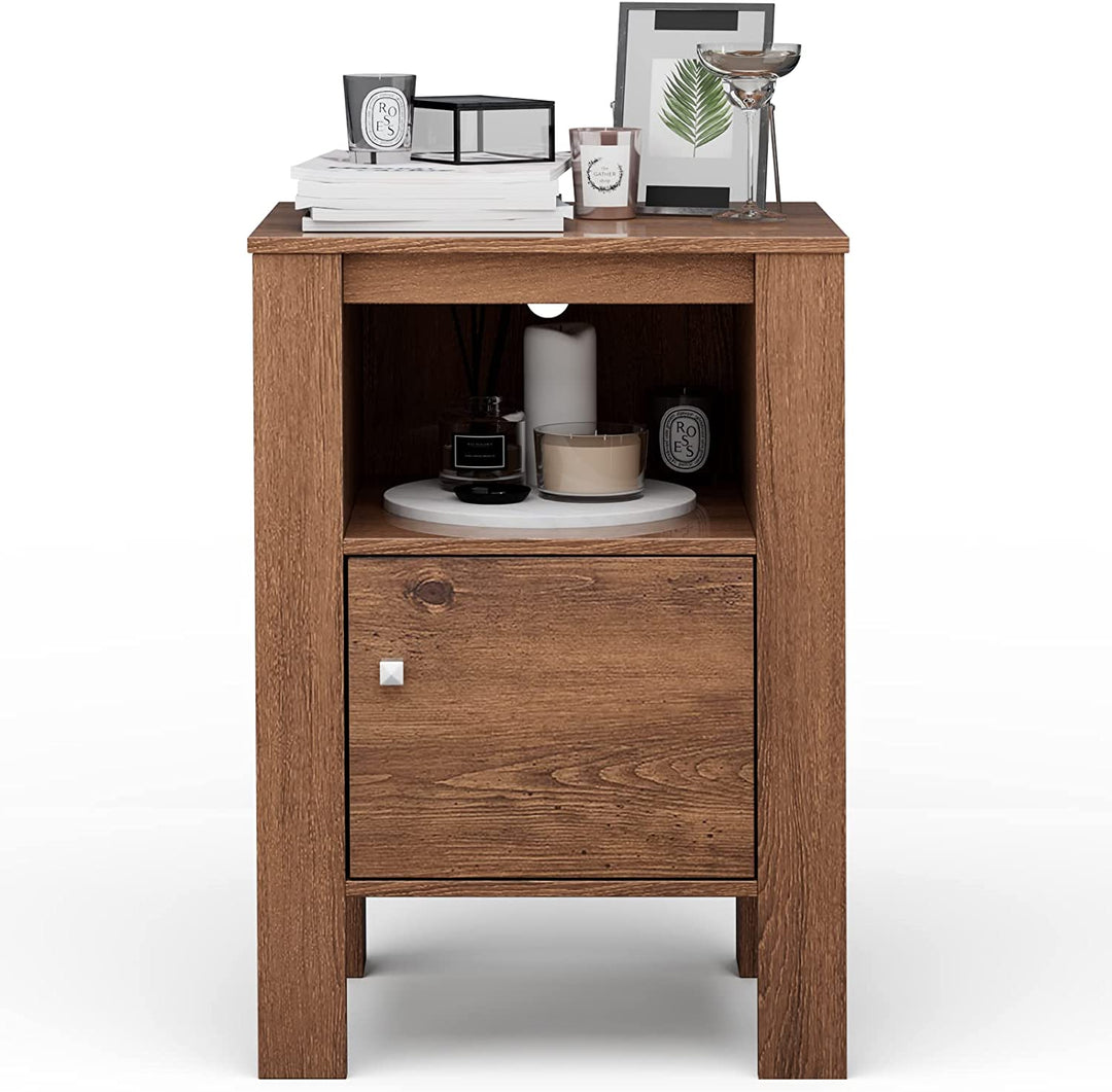 Giantex Farmhouse Nightstand Set of 2, Bedside Table w/Open Shelf &amp; Cabinet