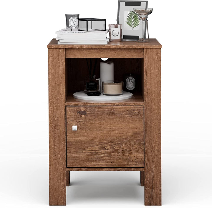 Giantex Farmhouse Nightstand Set of 2, Bedside Table w/Open Shelf &amp; Cabinet