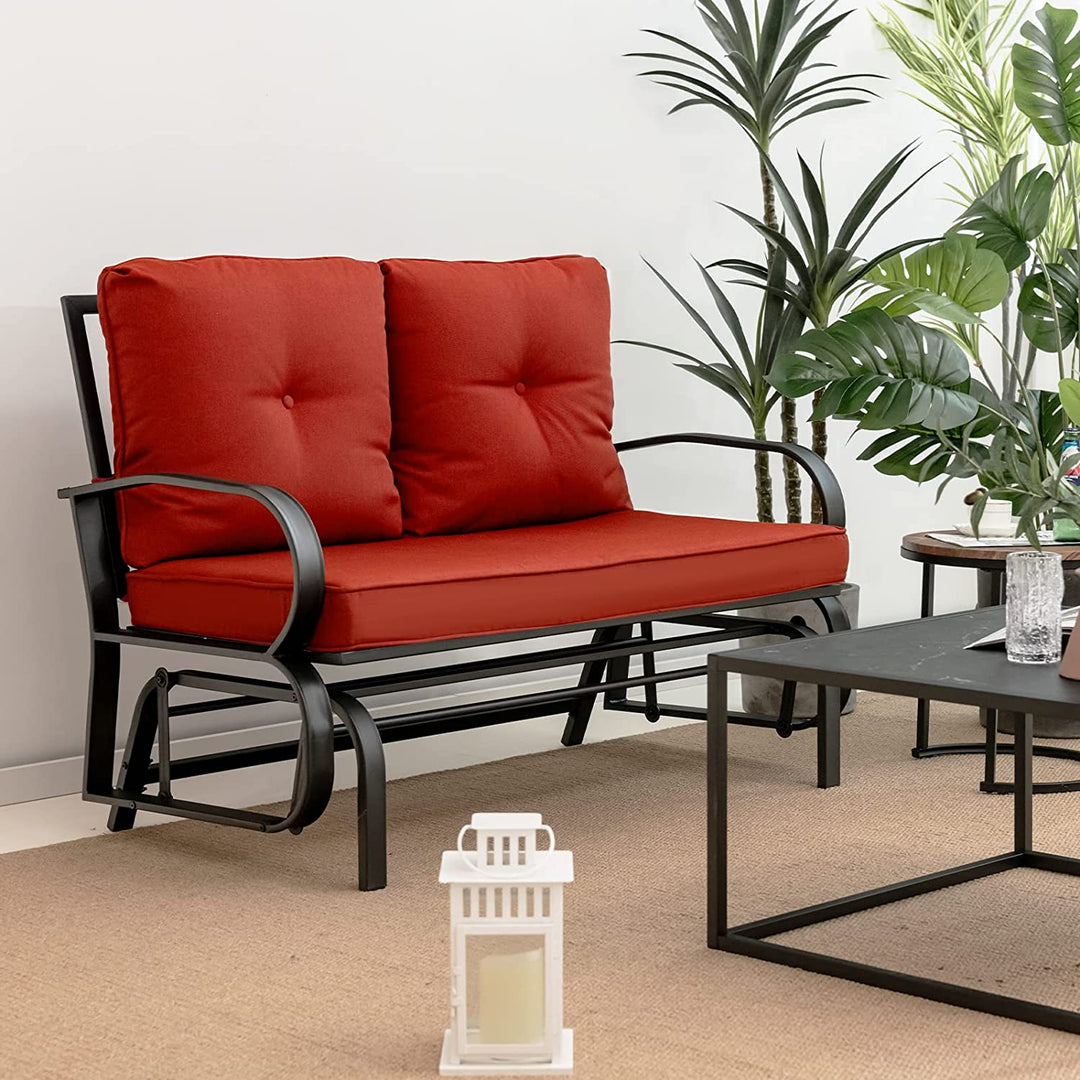 Giantex 2 Seats Glider Bench for Outside, Patio Glider Porch Loveseat w/Cushions &amp; Powder Coated Steel Frame