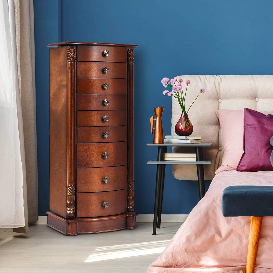 Large Jewelry Armoire Cabinet with 8 Drawers &amp; 2 Swing Doors - Giantex