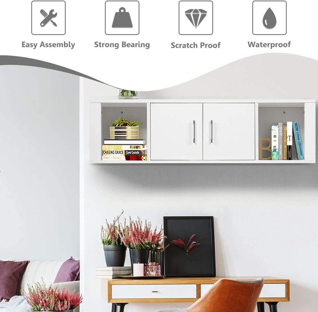 Giantex Wall Mounted Storage Cabinet and Floating Computer Desk Set W/Storage Shelves for Living Room