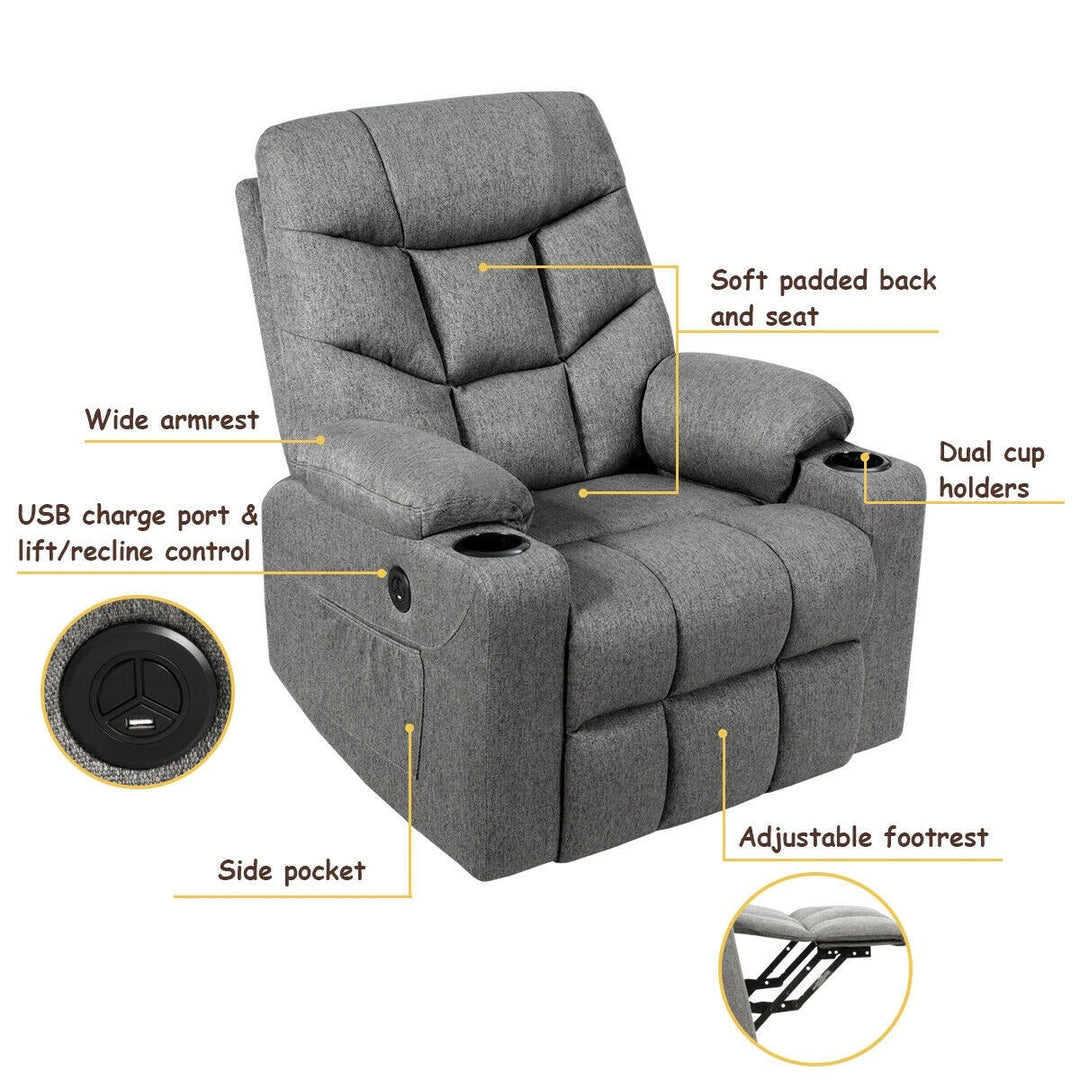 Power Lift Chair w/ 8 Point Massage &amp; Lumbar Heat &amp; 2 Side Pockets Cup Holders USB Charge Port