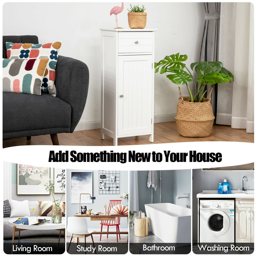 Bathroom Floor Storage Cabinet with Adjustable Shelf &amp; Large Drawer
