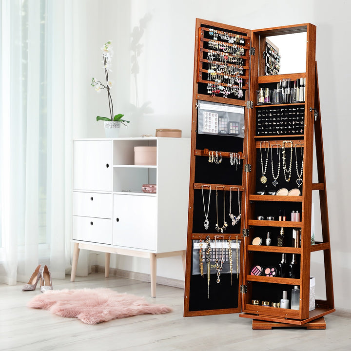 CHARMAID | 360-degree Rotating Jewelry Armoire with Higher Full Length Mirror - Giantexus