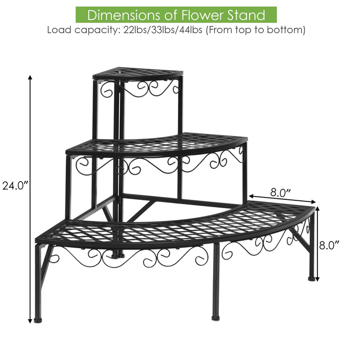 Giantex Corner Plant Stand, 3 Tier Metal Flower Holder, Ladder Potted Corner Shelf