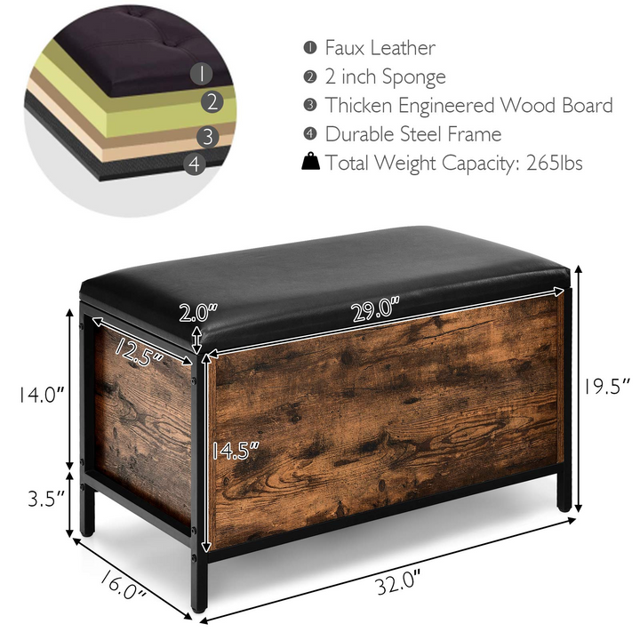 Giantex Industrial Storage Bench, Flip Top Storage Ottoman, Toy Box Organizer