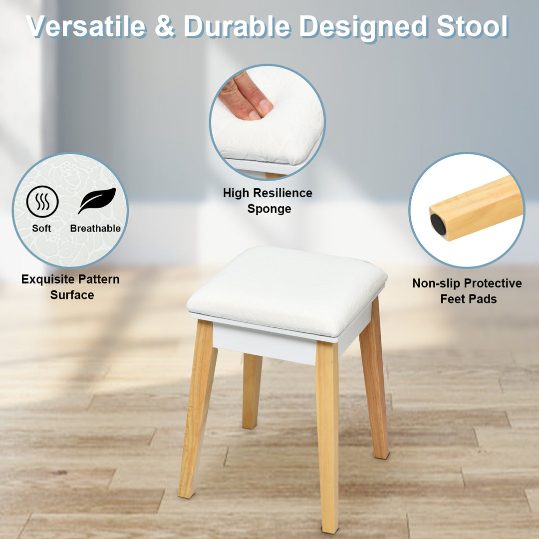 CHARMAID Vanity Table with Flip Top Mirror and Cushioned Stool, White - Giantexus