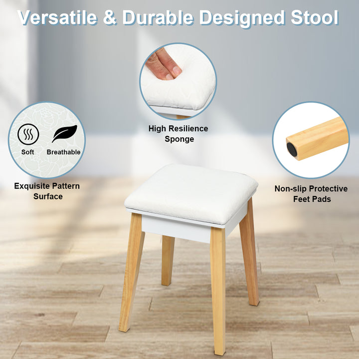 CHARMAID Vanity Table with Flip Top Mirror and Cushioned Stool, White - Giantexus