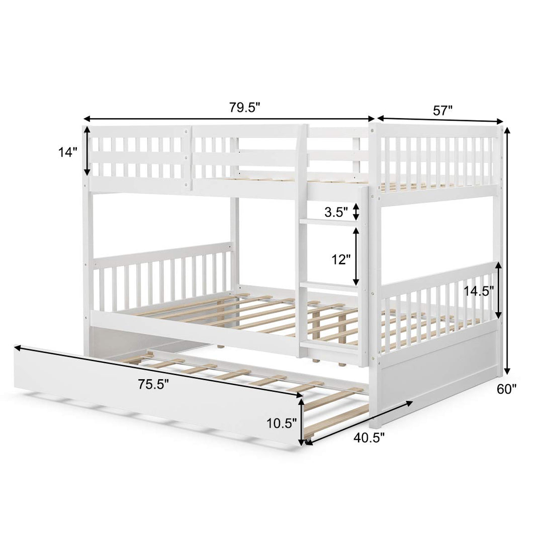 Giantex Full Over Full Bunk Bed with Trundle Guardrails and Ladder