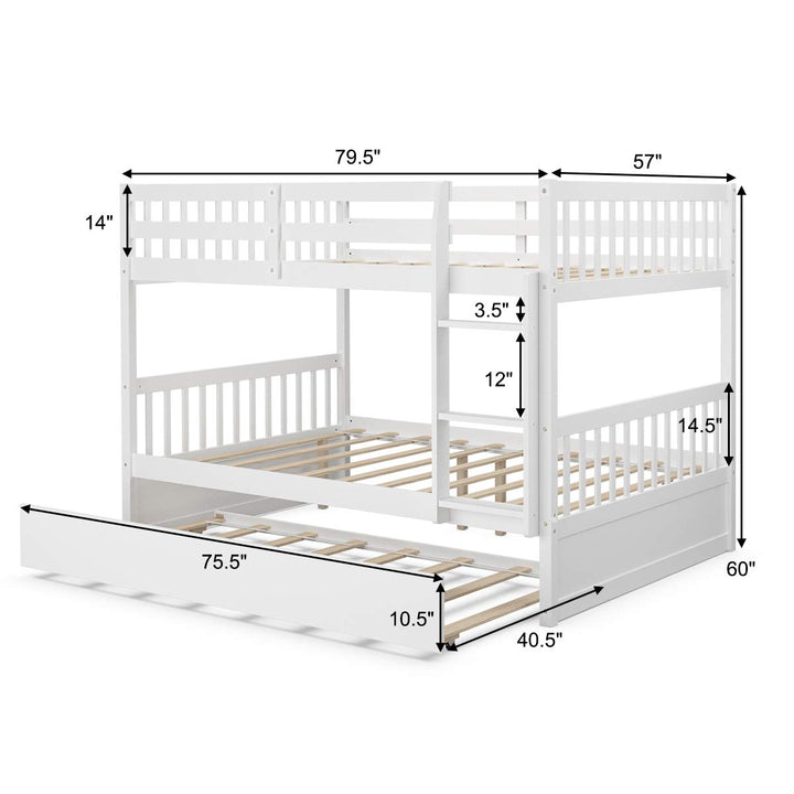 Giantex Full Over Full Bunk Bed with Trundle Guardrails and Ladder