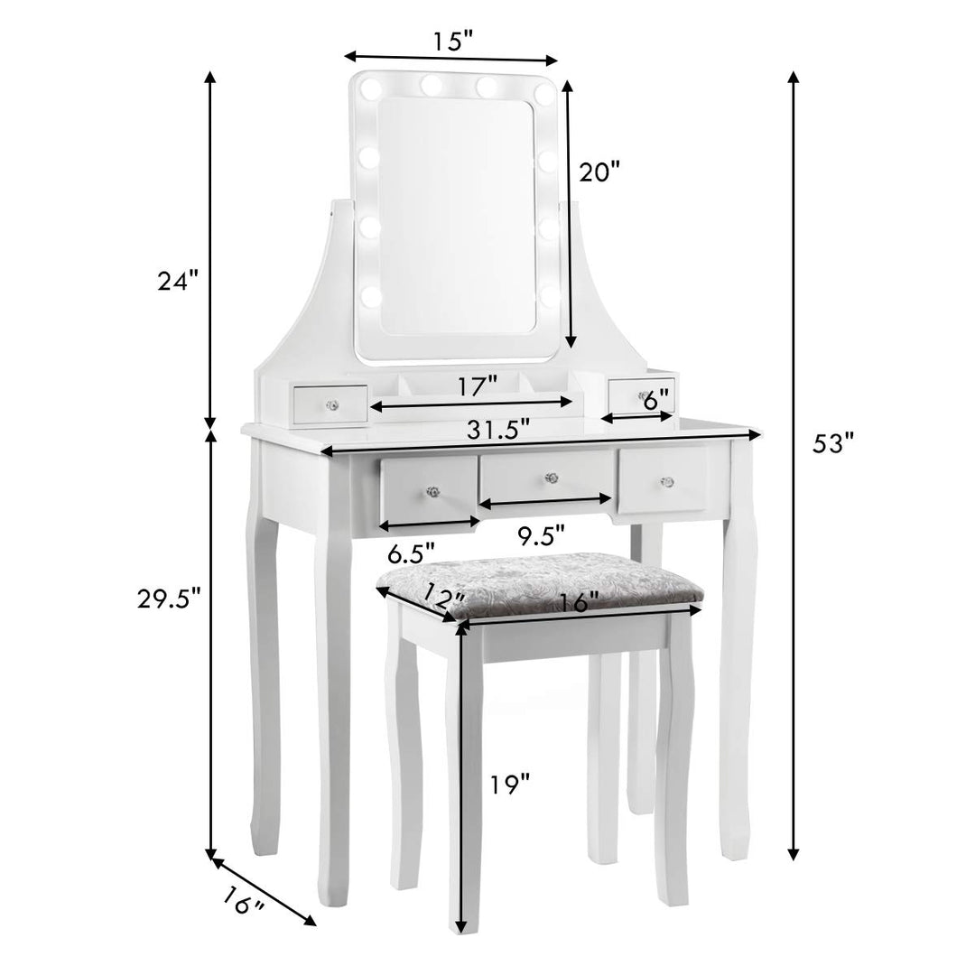 CHARMAID | LED Vanity Set with 10 Dimming Light Bulbs - Giantexus